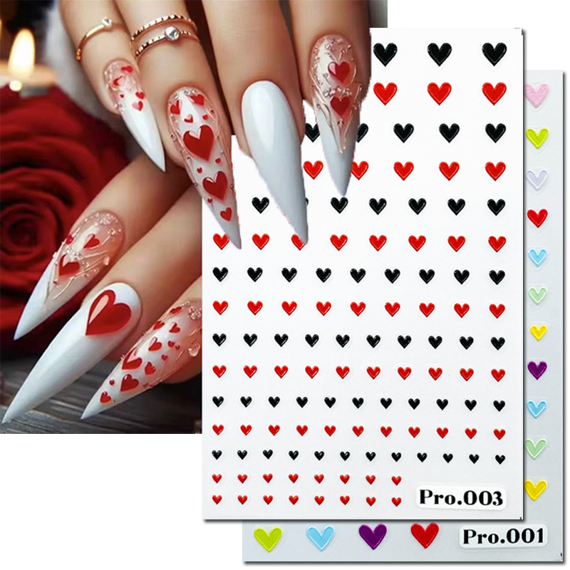 Nail Art Valentine - エンボス加工されたネイルアートステッカー,バレンタインデー,赤,黒,ピンク,愛の心,スライダー,マニキュアの装飾