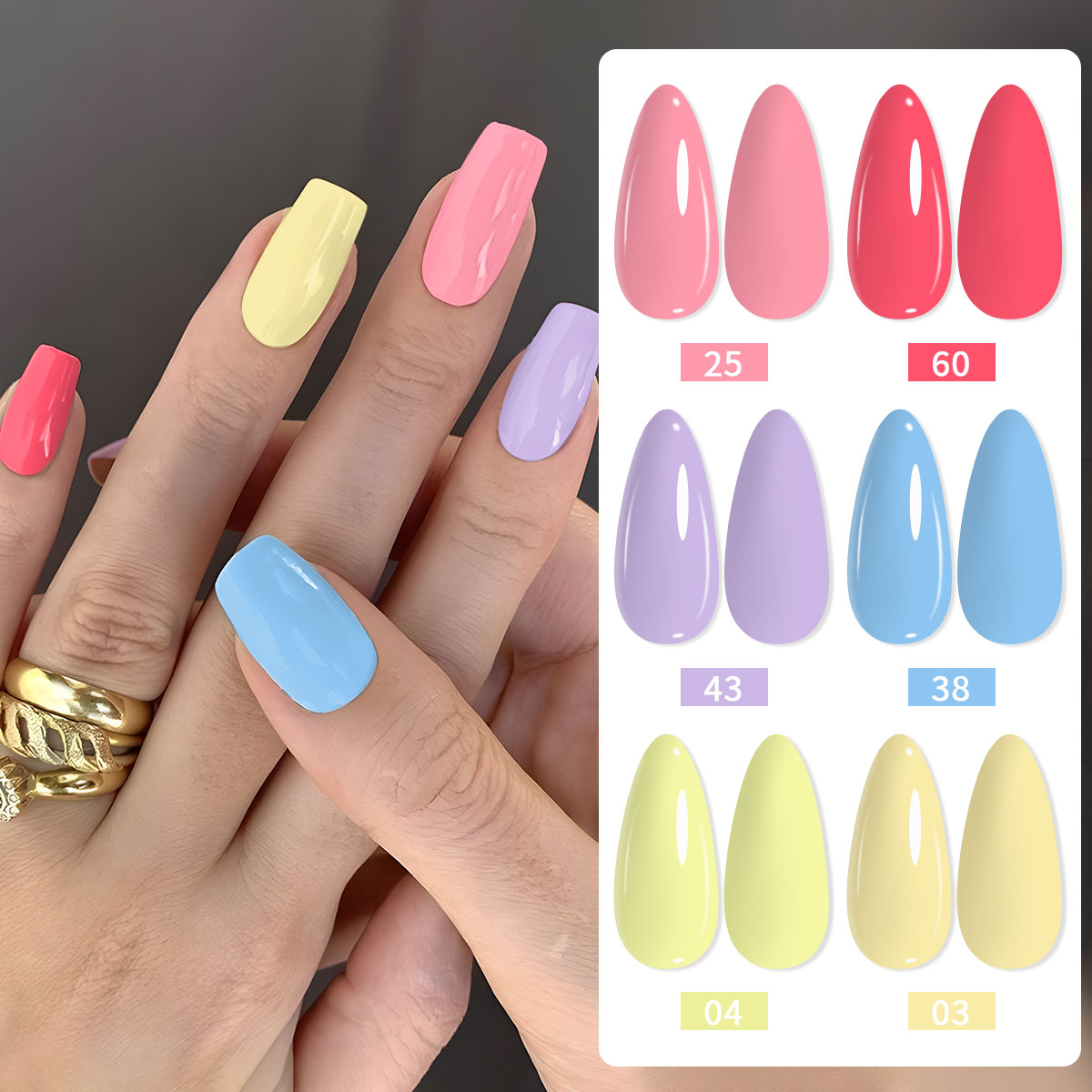 Nail Art Yellow - 6色のネイルポリッシュセット、ホットピンク、ライトパープル、スカイブルー、クリームイエローなどの色をご用意。UV/LEDで硬化するソーカーフォームタイプのセミパーマネントネイルジェルで、塗りやすく長持ちするネイルアートセット。春と夏のサロンでのDIY、日常や休日のネイルケアに最適です。