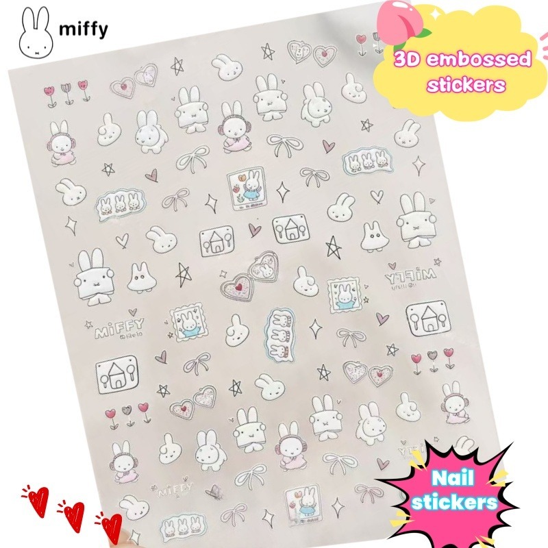 Nail Art Fake - ミッフィー漫画ネイルステッカーアニメウサギ防水三次元エンボス加工かわいいステッカー手作り DIY 電話ステッカーギフト