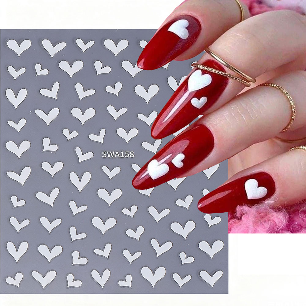 Nail Art Valentine - 3D ホワイトハートバレンタインデーネイルアートステッカーセクシーなラブハートネイルデカール 8*10 センチメートル自己粘着マニキュアバレンタインデーの装飾