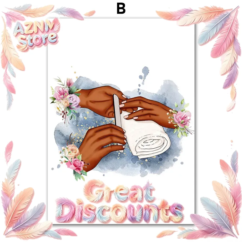 Nail Art Fake - ウォールアートキャンバス絵画 花柄 ファッションガール ラブリーハンズ ネイルポリッシュアート サロン装飾