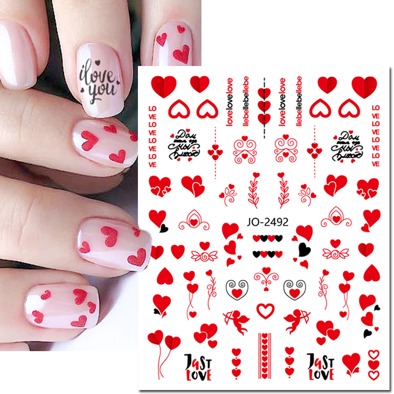Nail Art Valentine - 3Dネイルアートデカール 幾何学模様 バレンタイン レッド ラブハート 文字