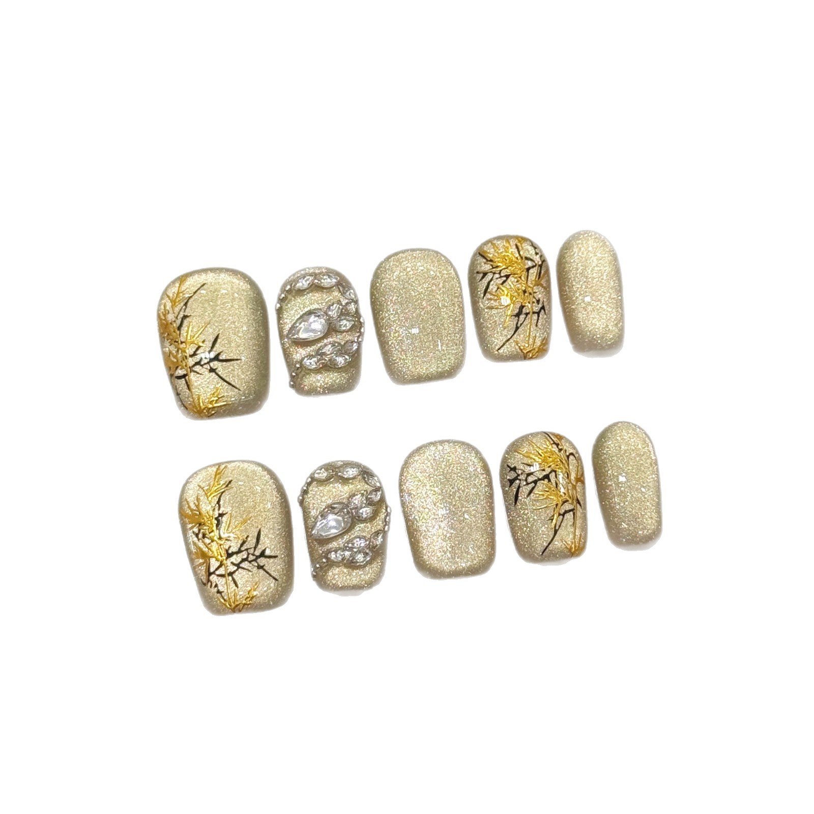 10枚入り 新中国風 ハンドメイド フェイクネイル 蛇型 ラ - Nail Art Yellow のレビューと価格