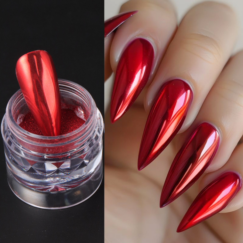 クロムレッドピンクネイルグリッターパウダーマジックミラーメタ - Nail Art Valentine のレビューと価格