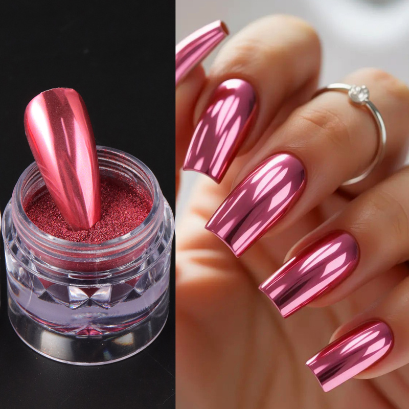 クロムレッドピンクネイルグリッターパウダーマジックミラーメタ - Nail Art Valentine のレビューと価格