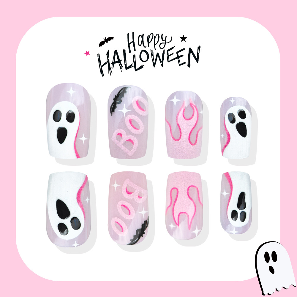 24枚入り ハロウィンつけ爪 ピンク 可愛いゴースト スパイ - Nail Art Fake のレビューと価格