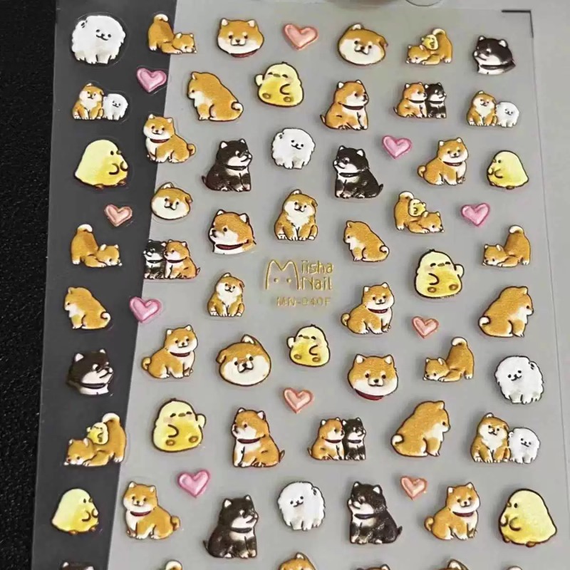 かわいい漫画の黄色いアヒルと犬の3Dレリーフステッカー、ミニ - Nail Art Yellow のレビューと価格