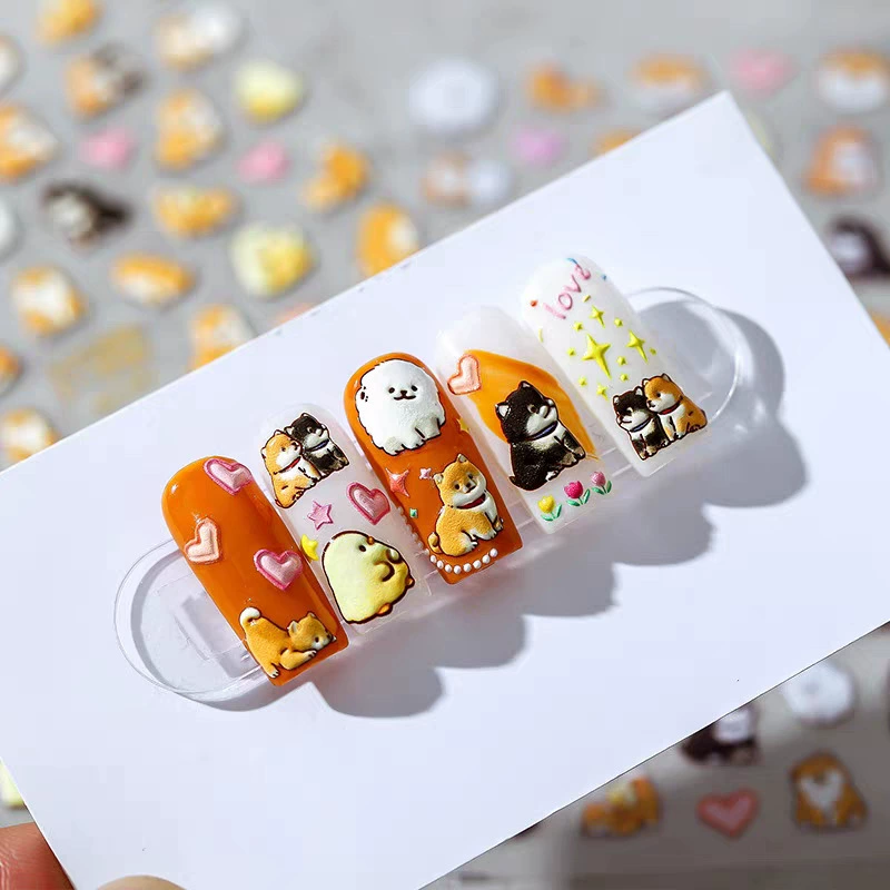 かわいい漫画の黄色いアヒルと犬の3Dレリーフステッカー、ミニ - Nail Art Yellow のレビューと価格