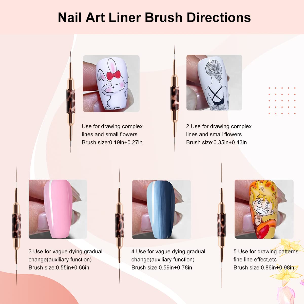 ライナーブラシ、5個ダブルエンドネイルアートライナーブラシ、 - Nail Fan Brush のレビューと価格