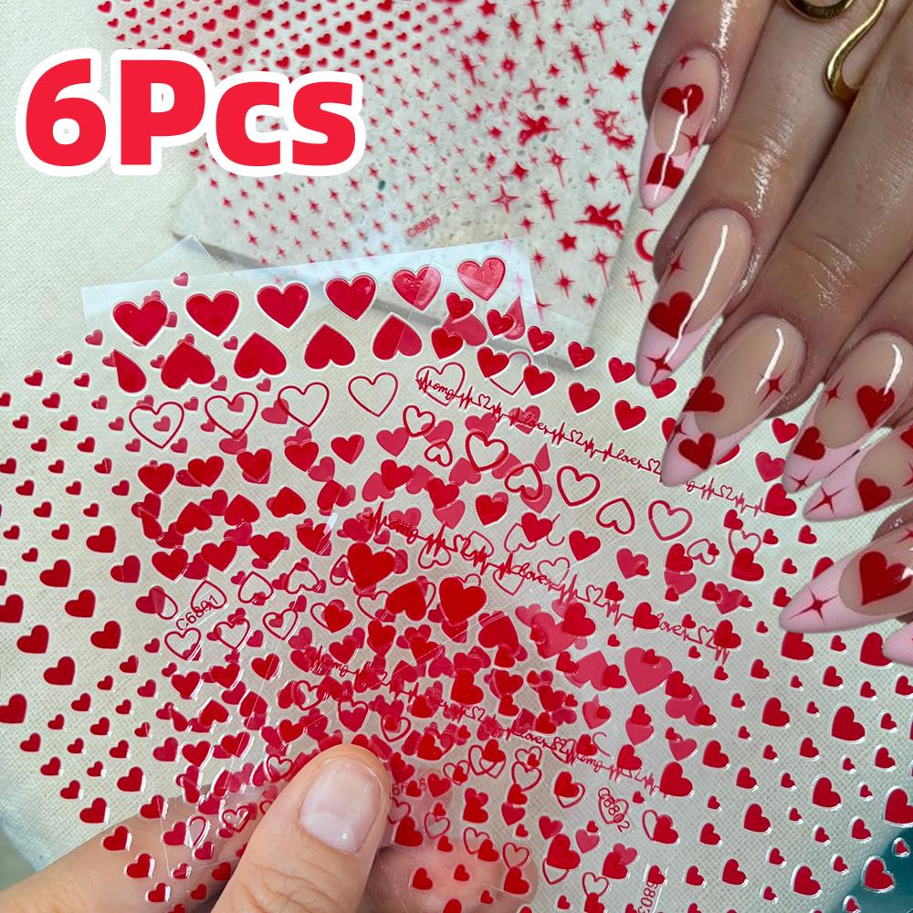 6 ピース/セットレッドラブハートバレンタインデーネイルアー - Nail Art Valentine のレビューと価格