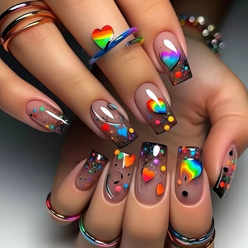 24枚入りヌードカラーつけ爪 ショートスクエア レインボーグ - Nail Art Fake のレビューと価格