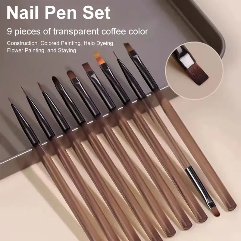 9本入りマルチヘッドネイルアートブラシセット、琥珀色の木製ハ - Nail Fan Brush のレビューと価格