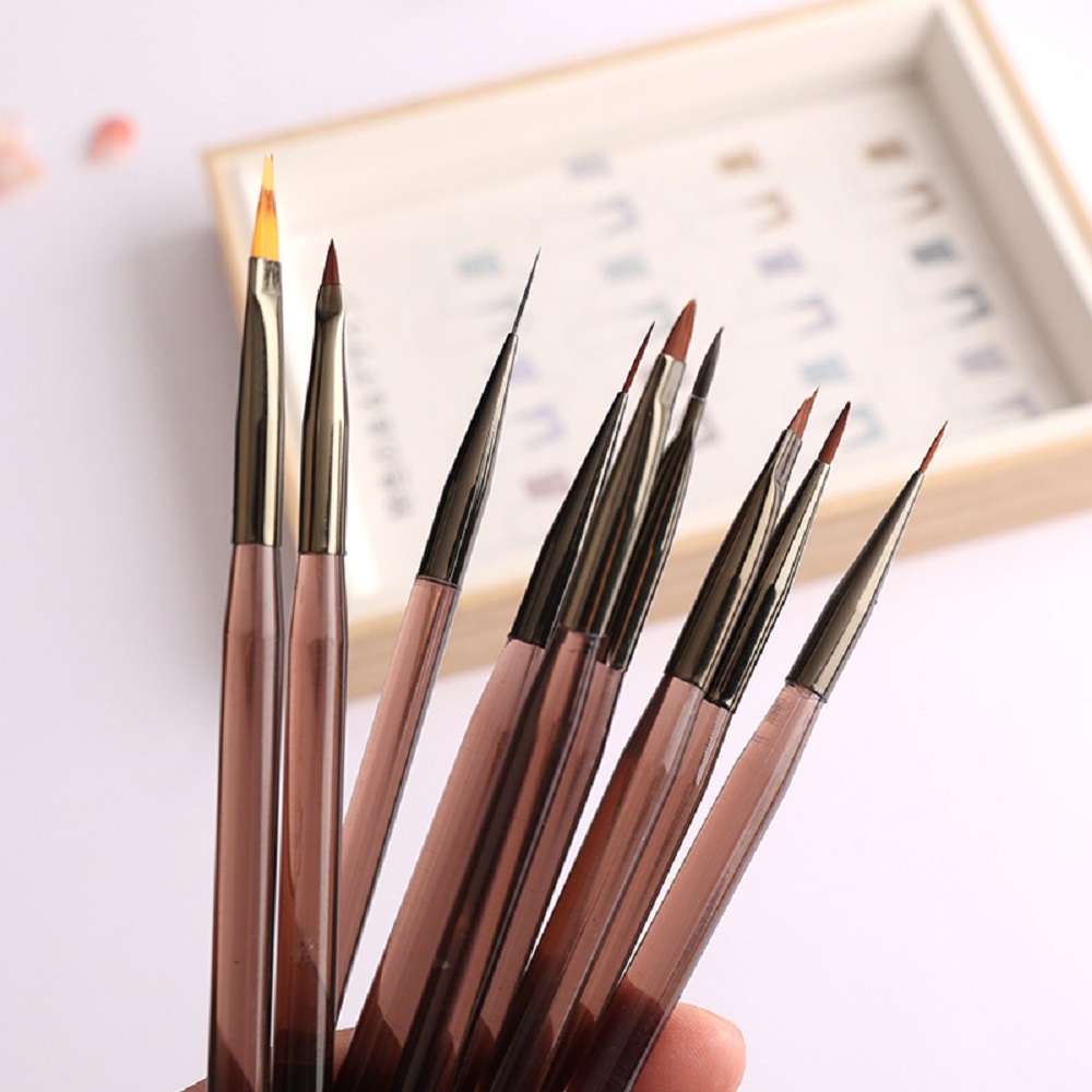 9本入りマルチヘッドネイルアートブラシセット、琥珀色の木製ハ - Nail Fan Brush のレビューと価格