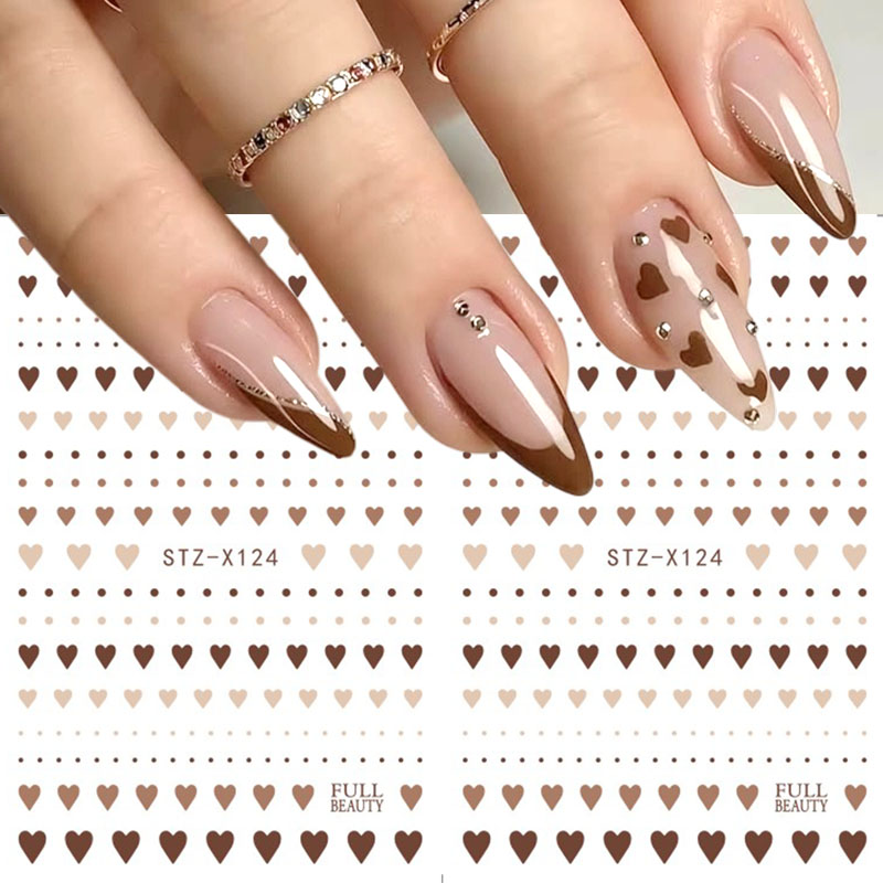 2枚入りキュートなブラウンハートポルカドットネイルアートステ - Nail Art Valentine のレビューと価格