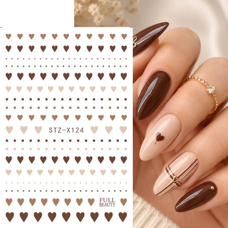 2枚入りキュートなブラウンハートポルカドットネイルアートステ - Nail Art Valentine のレビューと価格