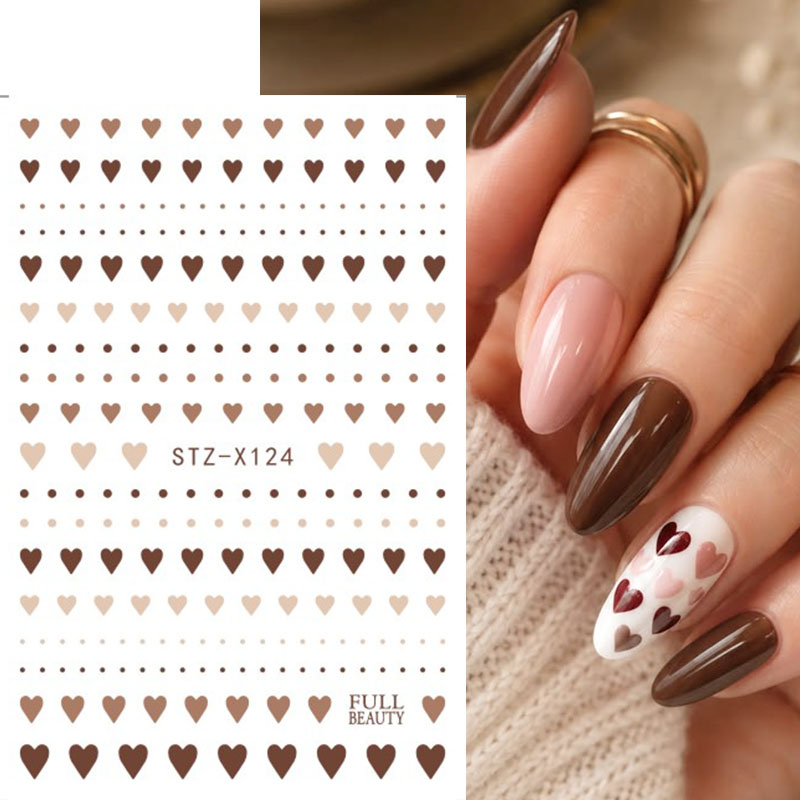 2枚入りキュートなブラウンハートポルカドットネイルアートステ - Nail Art Valentine のレビューと価格
