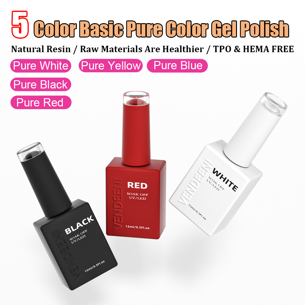 Vendeeni 5色 ベーシックピュアカラージェルネイルポ - Nail Art Yellow のレビューと価格
