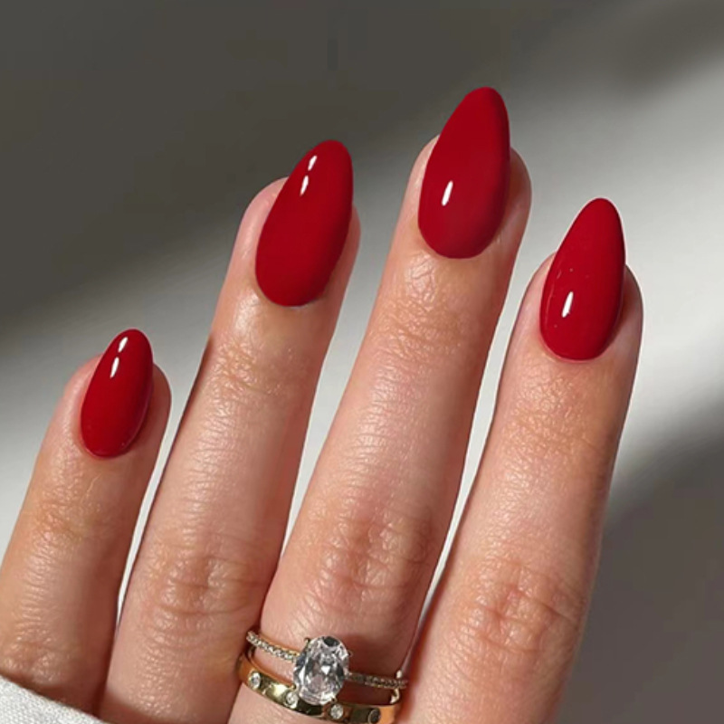 24枚入りソリッドカラーフェイクネイルセット、装着可能な赤い - Nail Art Fake のレビューと価格