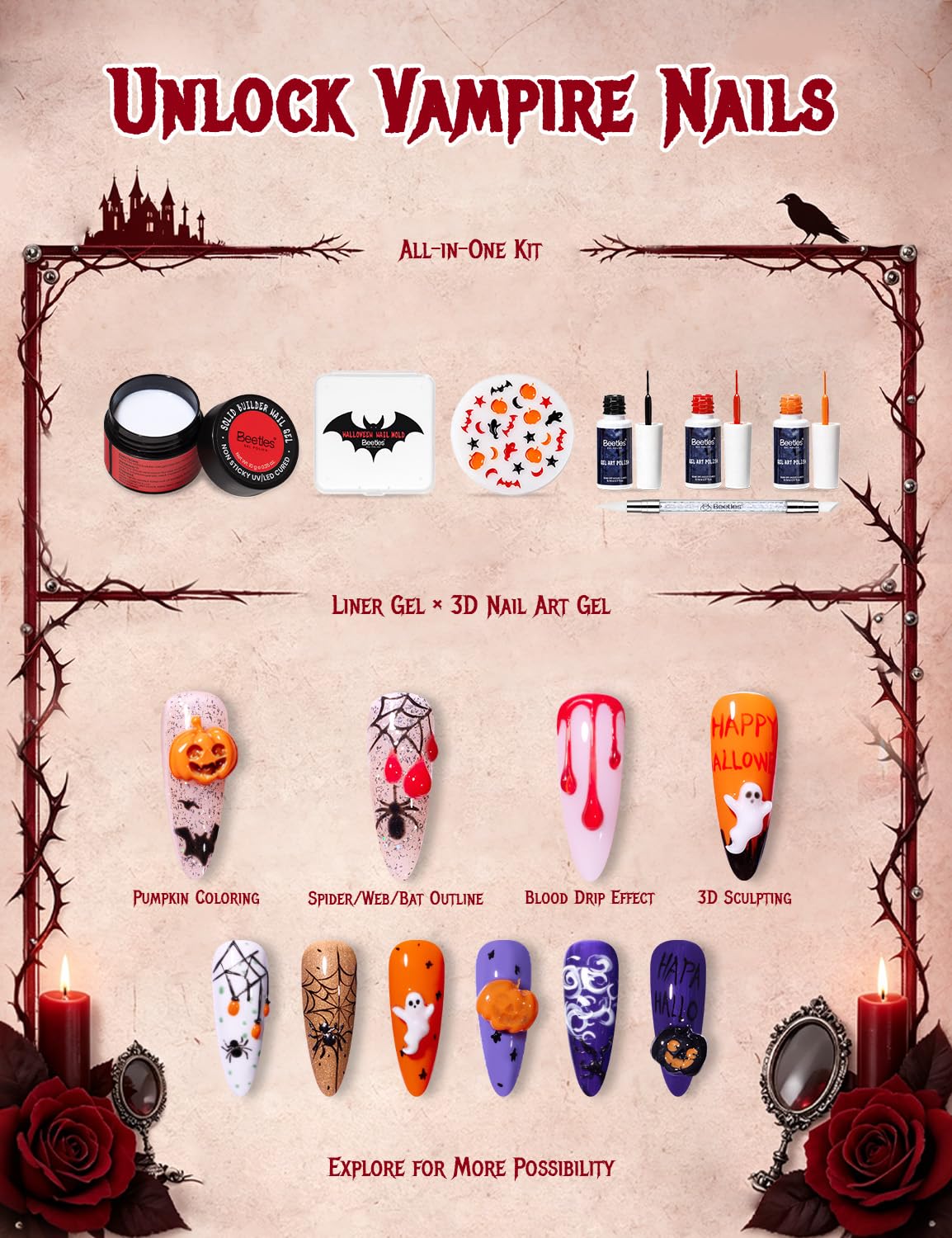 ビートルズ 3D ジェルネイルアート ホワイト スプーキーバ - Nail Art Vampire のレビューと価格
