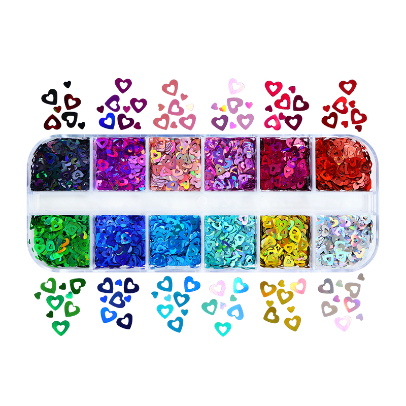 ホログラフィックラブハートネイルアートスパンコール装飾レーザ - Nail Art Valentine のレビューと価格
