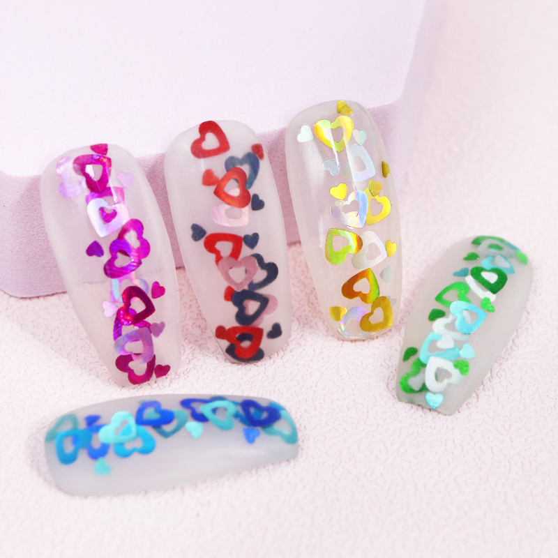 ホログラフィックラブハートネイルアートスパンコール装飾レーザ - Nail Art Valentine のレビューと価格