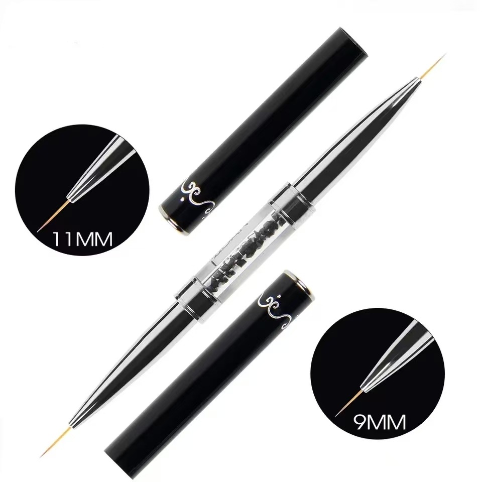 デュアルエンドブラックメタルハンドルネイルアートライナーペン - Nail Fan Brush のレビューと価格