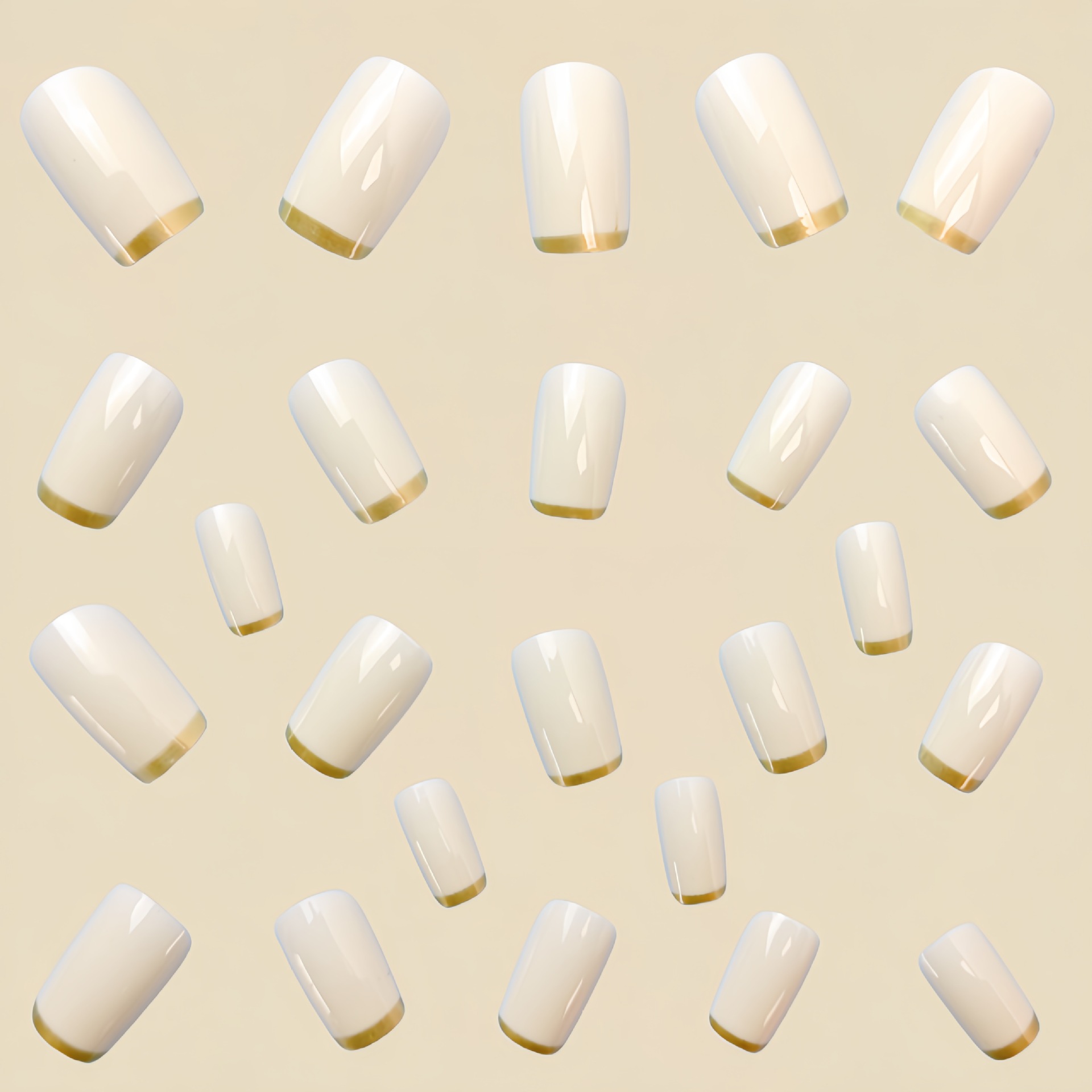 女性用ミディアムサイズのフェイクネイル、ベージュクリームホワ - Nail Art Fake のレビューと価格