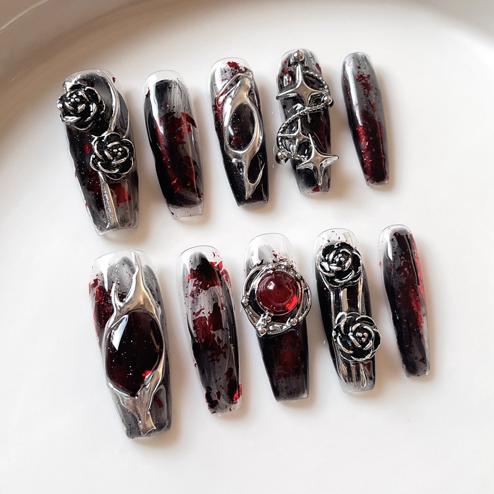 手作りの偽のハロウィーンの爪,長い,金属,アクリル,ゴシック - Nail Art Fake のレビューと価格