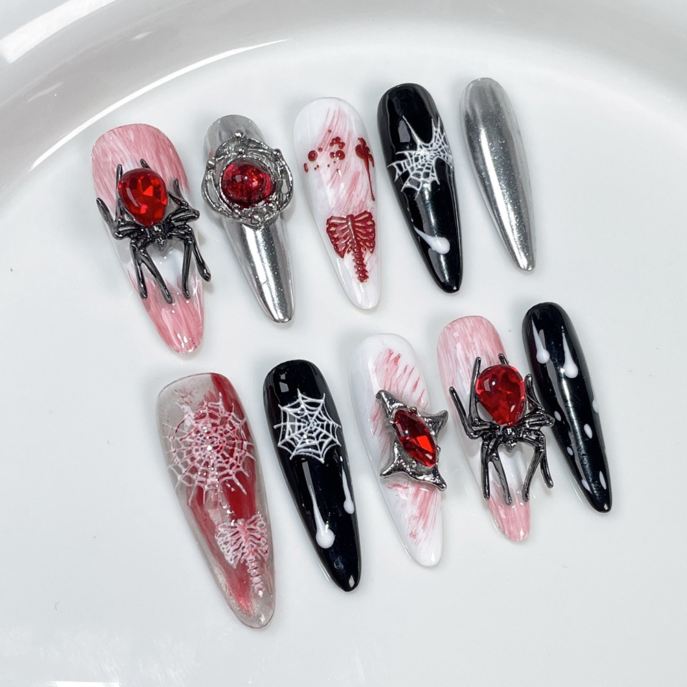 手作りの偽のハロウィーンの爪,長い,金属,アクリル,ゴシック - Nail Art Fake のレビューと価格