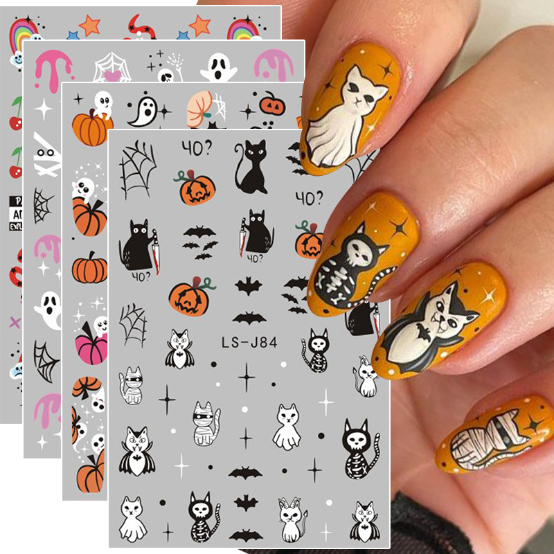 4 個ハロウィンゴシック 3D ネイルアートステッカー黒猫漫 - Nail Art Vampire のレビューと価格