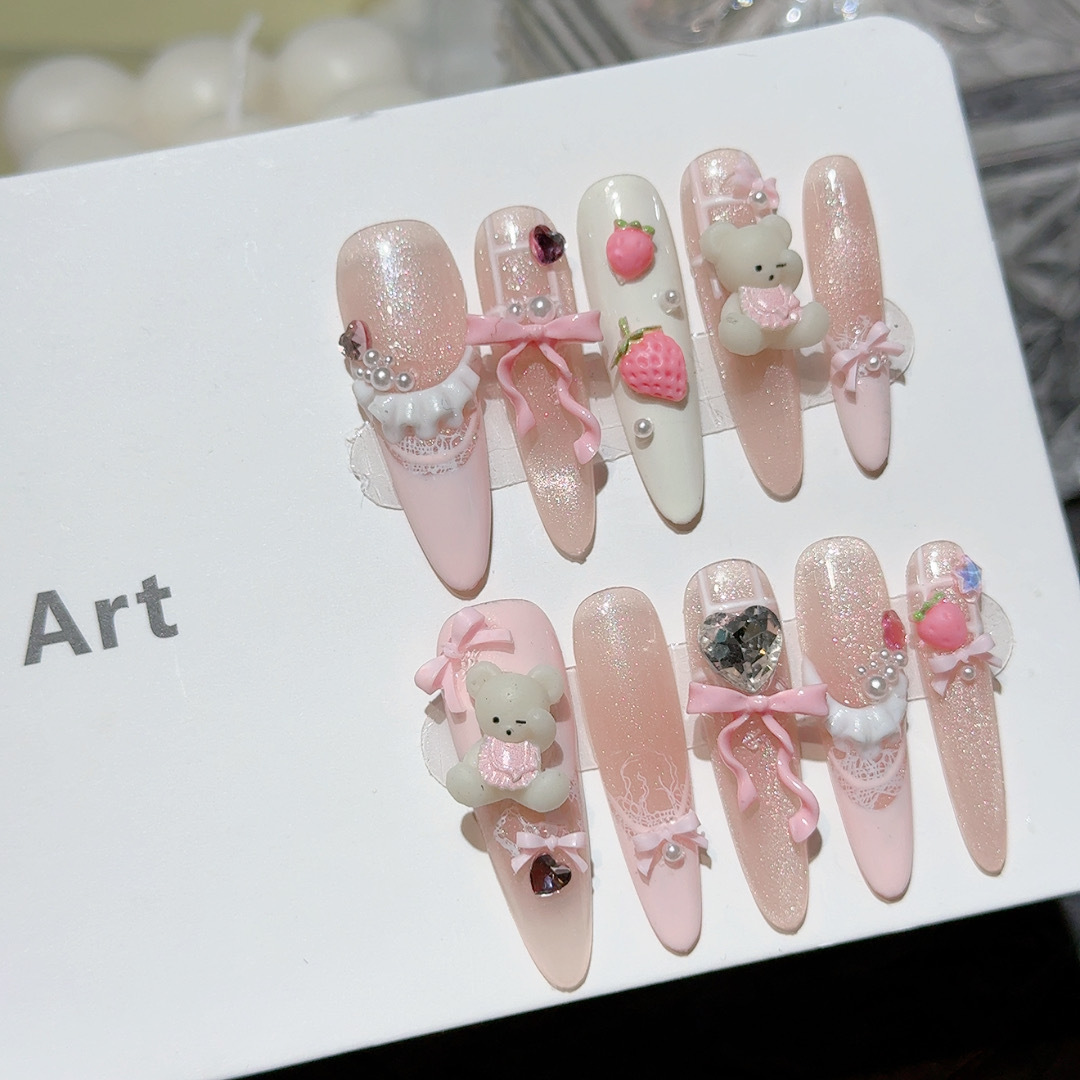 10枚入り キュートなくまとウサギのプレスオンネイル ブルー - Nail Art Fake のレビューと価格