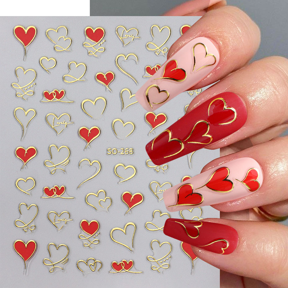 3 個 Y2K ゴールドウェーブラインハートデカール 3D  - Nail Art Valentine のレビューと価格