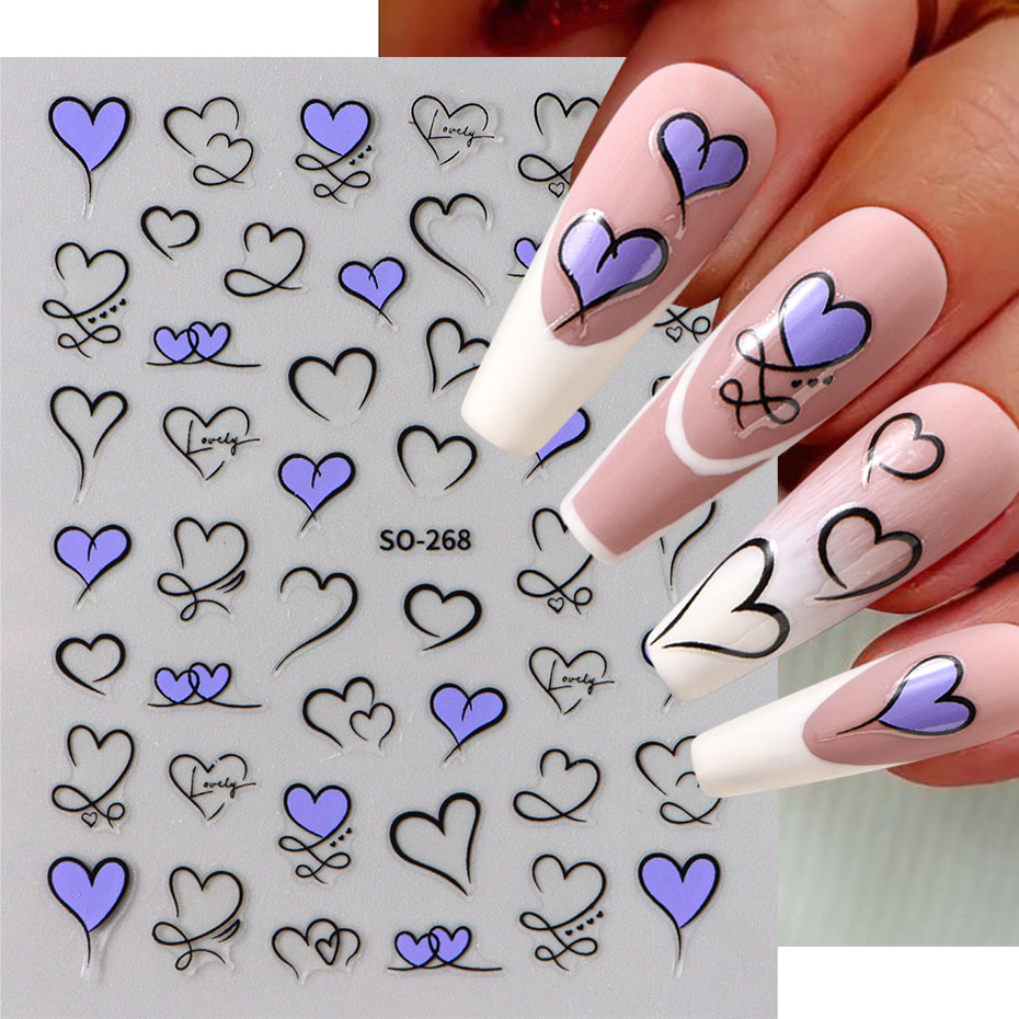 3 個 Y2K ゴールドウェーブラインハートデカール 3D  - Nail Art Valentine のレビューと価格