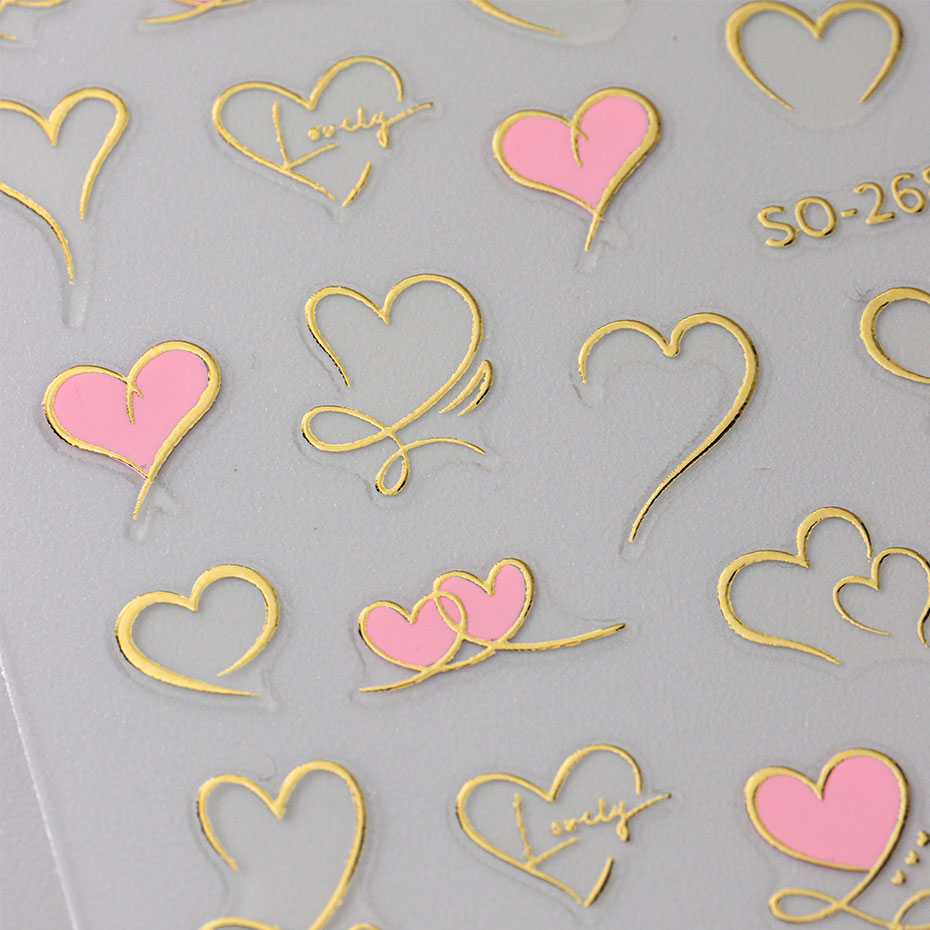 3 個 Y2K ゴールドウェーブラインハートデカール 3D  - Nail Art Valentine のレビューと価格